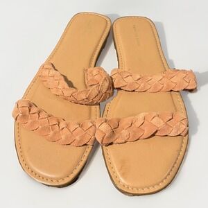 American Eagle Outfitters Double Band Braided Leather Strap Slide Sandals Size 9